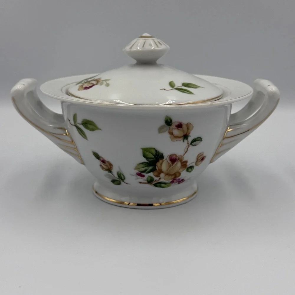 Vintage Lynmore Golden Rose Fine China Japan Lidded Sugar Bowl Porcelain